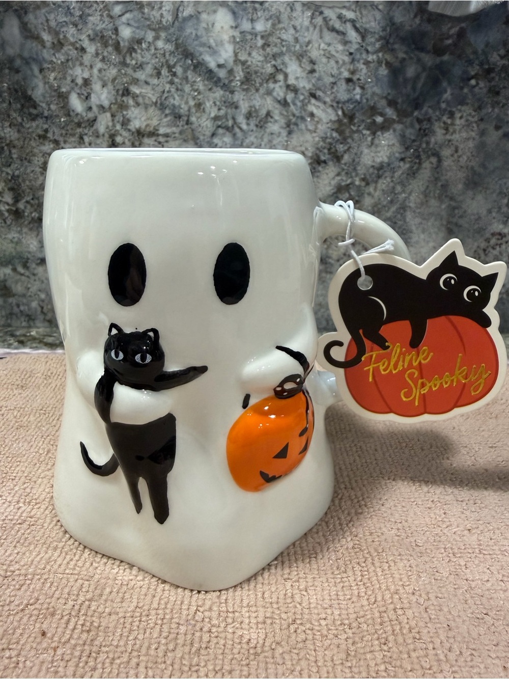Sunday Morning Ceramics Ghost Cat Halloween Mug | "Feline Spooky" | NWT